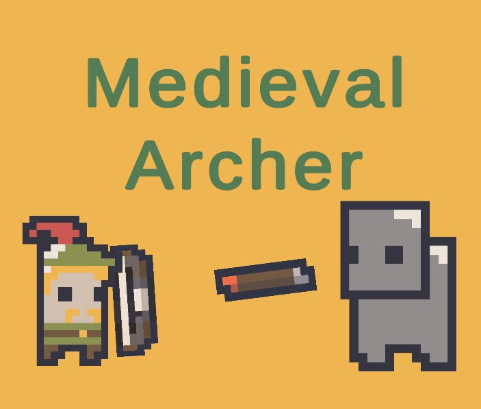 Het logo van het spel Medieval Archer, met een archer die een golem beschiet met zijn boog