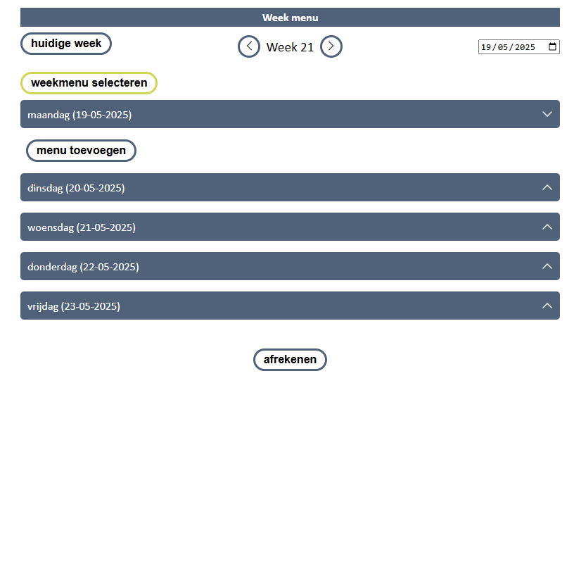 Op deze afbeelding zien we een leeg weekmenuoverzicht.